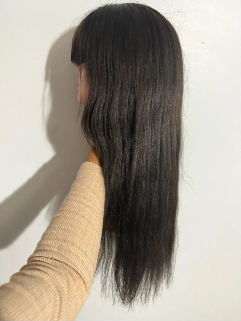 Sleek Dark Brown Long Straight Wig with Full Fringe